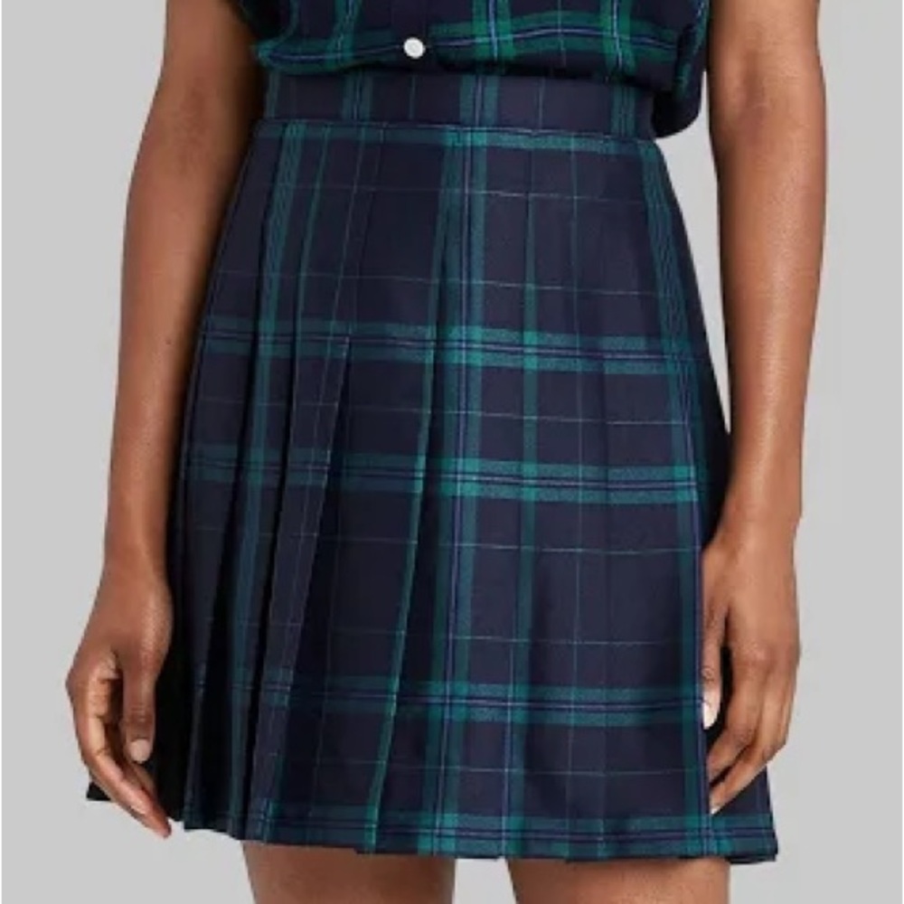 NWT Wild Fable Blue and Green Plaid Pleated Skirt Academia from Target